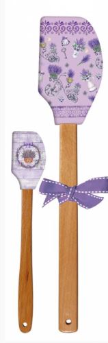 ALVARAK Stěrka kuchyňská 2 ks 32 + 21 cm, silikon/dřevo, levandule mix/věnec