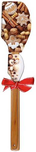 ALVARAK Stěrka kuchyňská 2 ks 32 + 21 cm, silikon/dřevo, vánoční motiv, cukroví