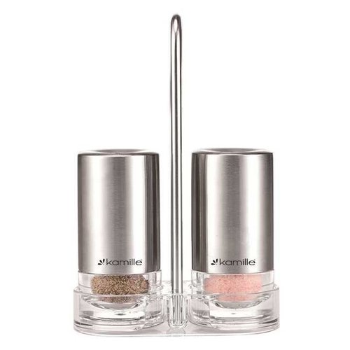 KAMILE Soľnička a korenička so stojanom, plast/nerez