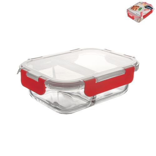 ORION Skleněná dóza dělená s plast. víčkem 18 x 13,5 x v.6 cm, borosil. sklo/plast